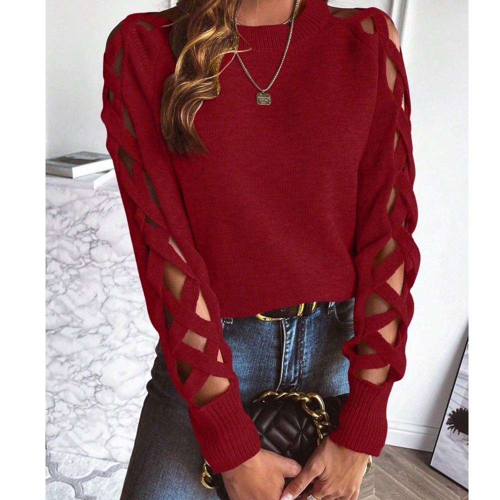 Cozy Criss Cross Long Sleeve Loose Fit Sweater Top - Picture 7 of 14